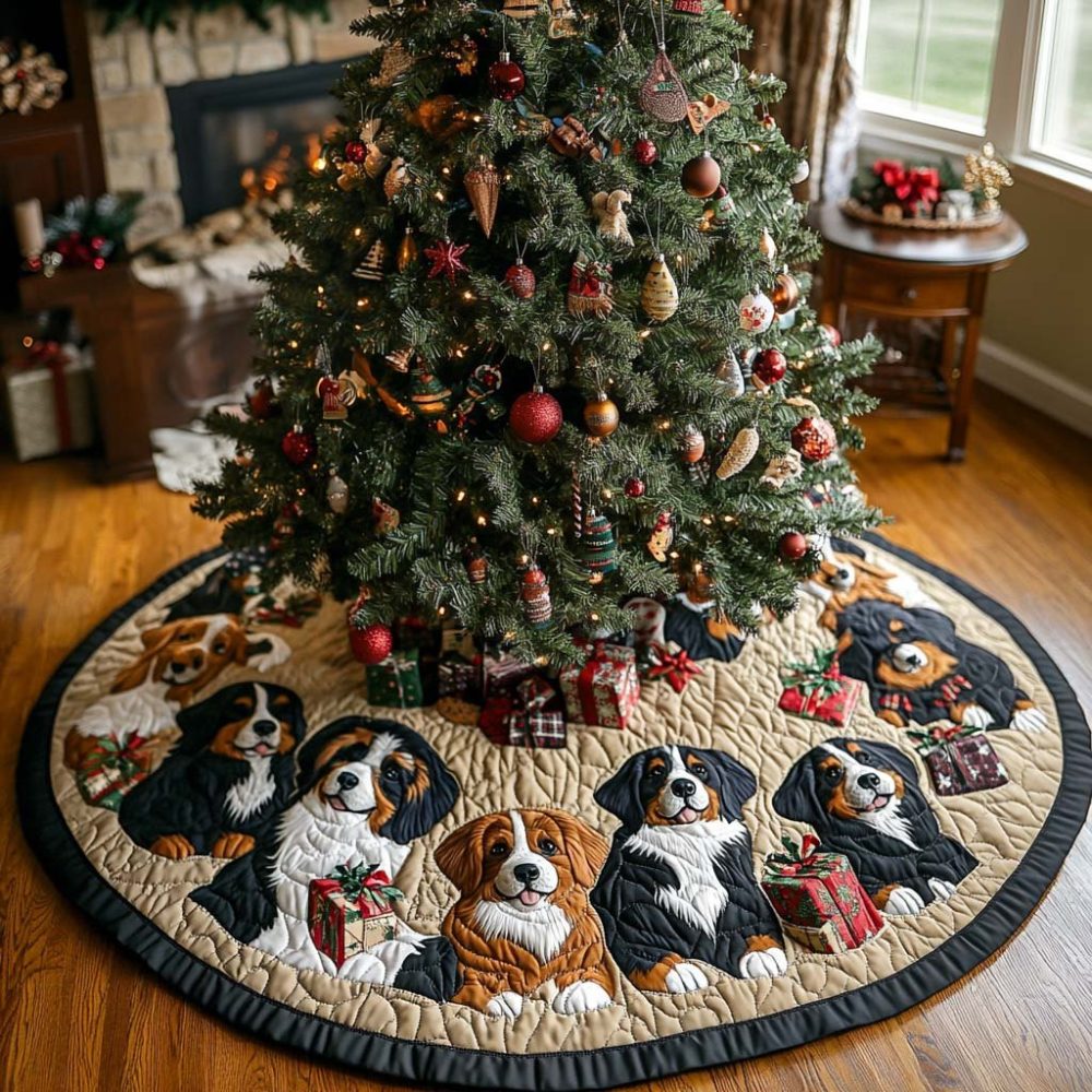 Luxury Alpine Holiday Tree Skirt — Custom Quilted Tree Base With Mountain Motif, Personalized Festive Home Accent