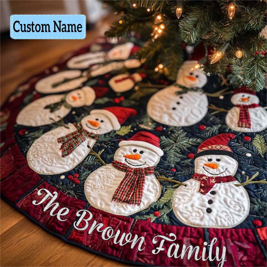 Alpine Joy Festive Tree Skirt — Made-To-Order Quilted Holiday Mat With Cheerful Mountain Design And Personalization