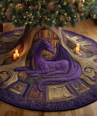 Luxurious Amethyst Holiday Tree Skirt — Custom-Made Velvet & Embroidered Design, Perfect Christmas Decor