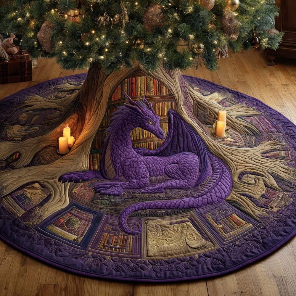 Luxurious Amethyst Holiday Tree Skirt — Custom-Made Velvet & Embroidered Design, Perfect Christmas Decor