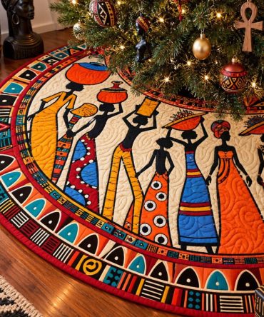 Ancestral Grace Custom Holiday Tree Skirt — Handcrafted African-Inspired Christmas Skirt, Cultural Home Décor, Gift-Ready Packaging