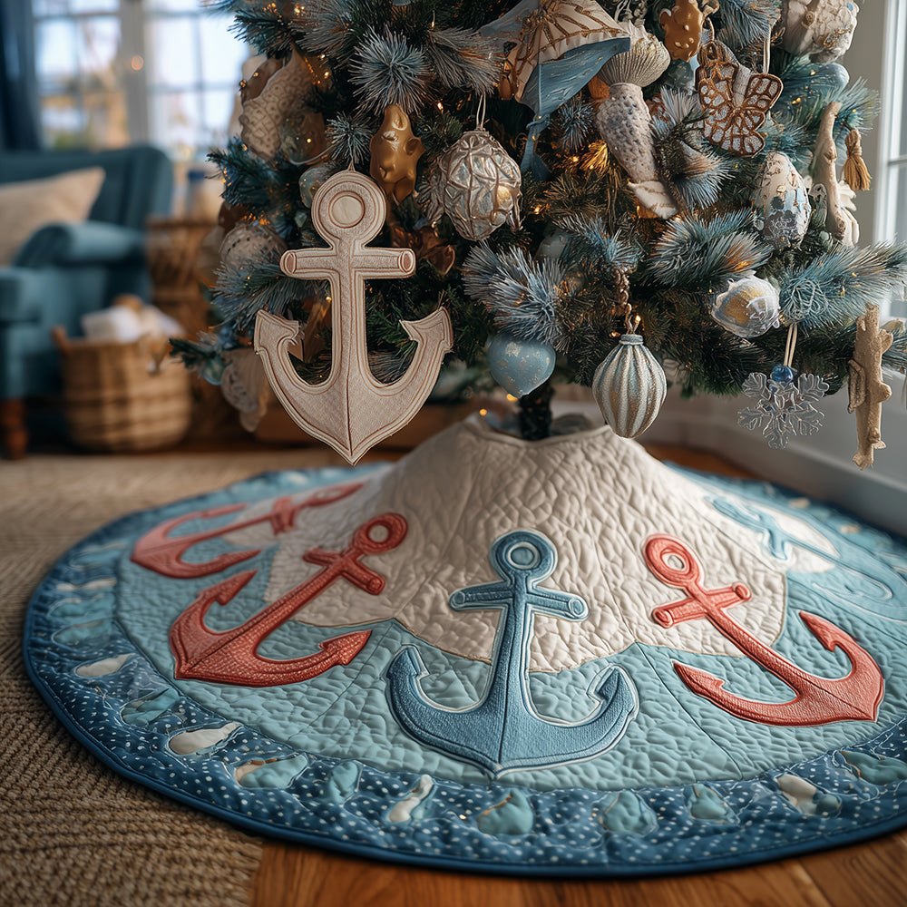 Anchored In Joy Nautical Tree Skirt - Handmade Holiday Tree Base Cover, Coastal Christmas Decor With Custom Sizing