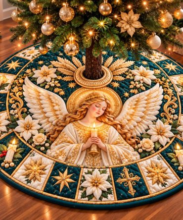 Celestial Angel Christmas Tree Skirt - Custom Embroidered Tree Skirt For Serene Holiday Centerpiece & Gifts