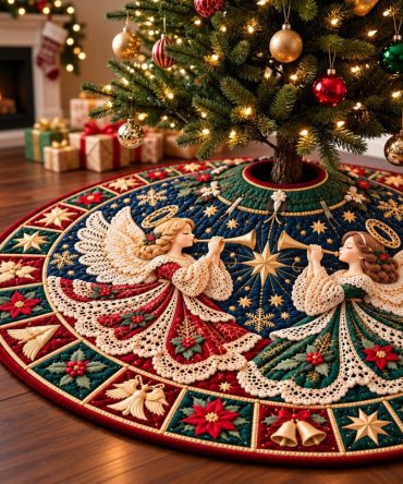 Eternal Light Angel Tree Skirt - Custom Luminescent Christmas Tree Skirt With Delicate Angel Motif, Handmade