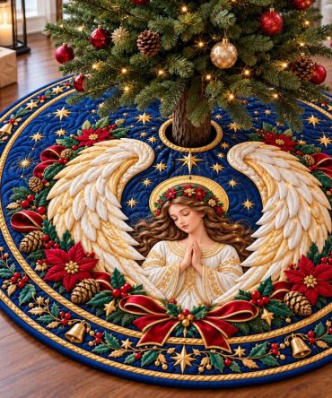 Handcrafted Angel Tree Skirt With Heavenly Embroidery - Custom Christmas Tree Skirt For Elegant Holiday Décor