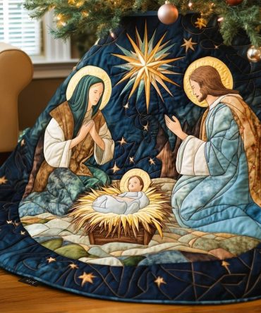 Angelic Grace Custom Christmas Tree Skirt — Made-To-Order Elegant Religious Holiday Skirt With Embroidered Angels, Soft Touch Fabric