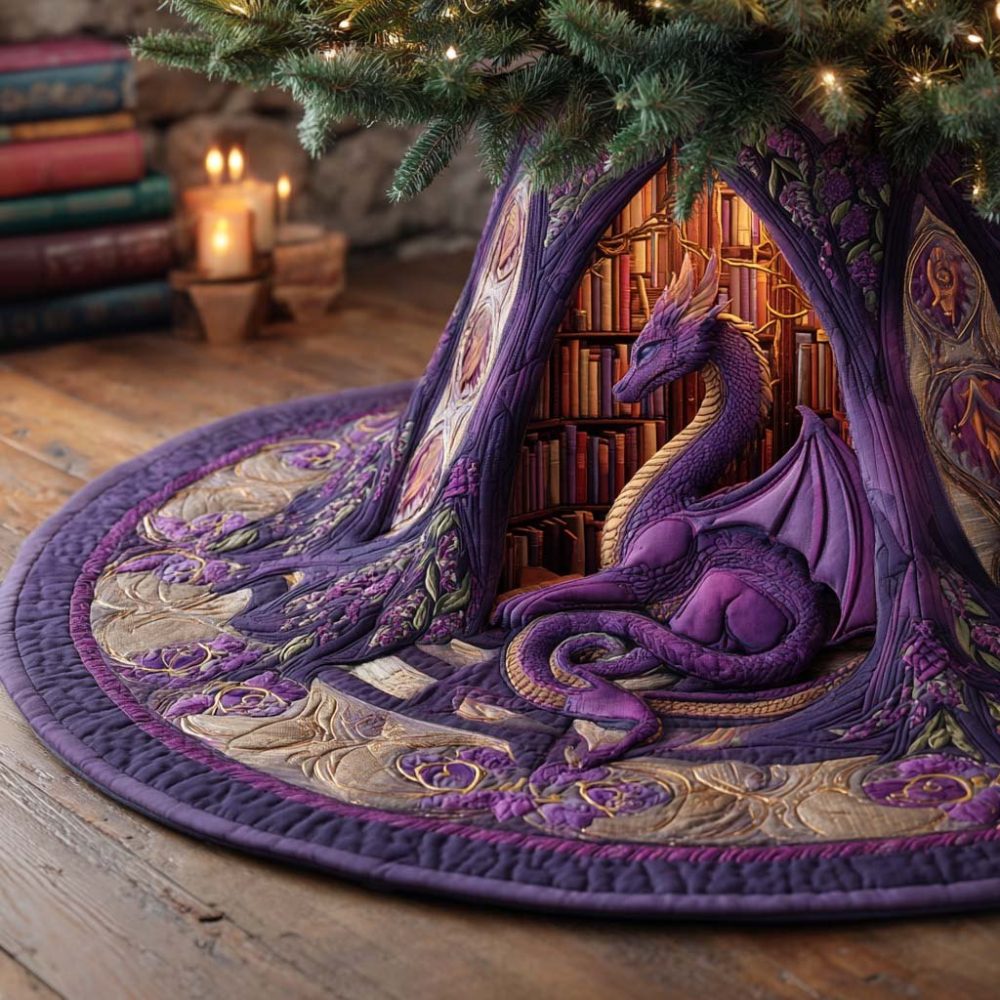 Arcane Library Guardian Holiday Tree Skirt — Made-To-Order Gothic Bookish Christmas Skirt, Unique Magical Library Décor For Holidays
