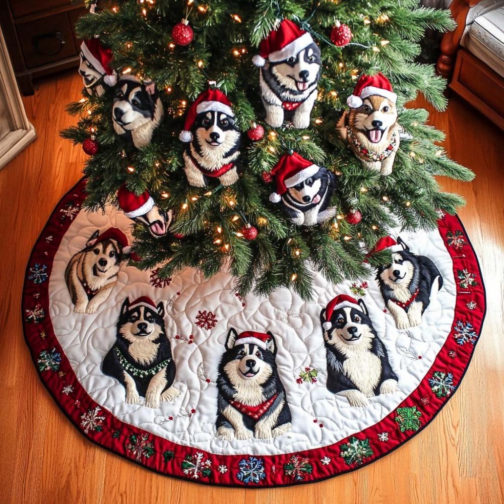 Arctic Cheer Custom Christmas Tree Skirt — Made-To-Order Winter Cheer Skirt, Thick Fabric, Machine Washable, Custom Embroidery Options