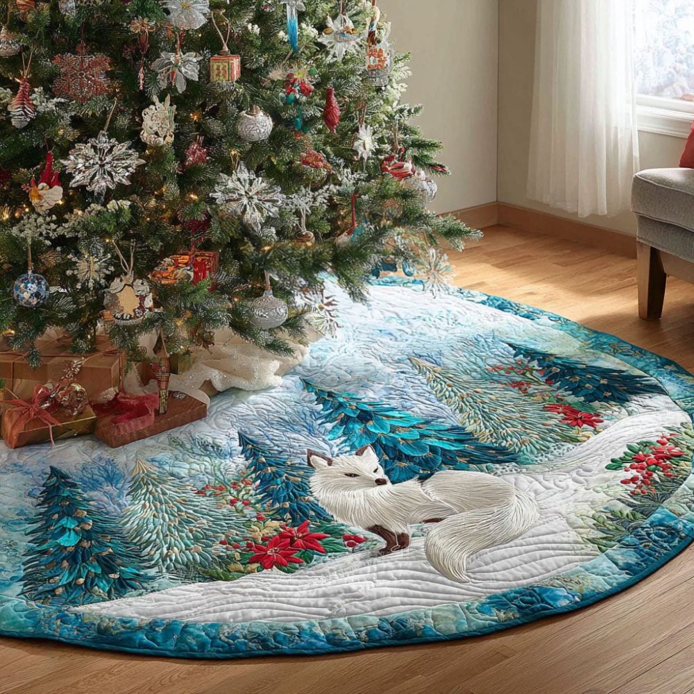 Handmade Arctic Foxwood Christmas Tree Skirt — Custom-Made Festive Skirt With Woodland Design, Premium Materials, Fast Shipping