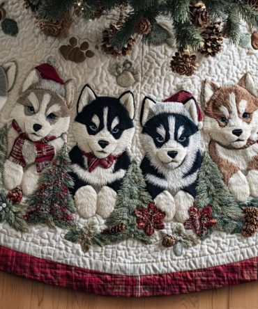 Made-To-Order Arctic Husky Christmas Tree Skirt — Plush Winter-Themed Tree Skirt, Custom Sizes, Durable Stitching For Long-Lasting Use