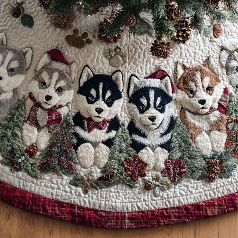Made-To-Order Arctic Husky Christmas Tree Skirt — Plush Winter-Themed Tree Skirt, Custom Sizes, Durable Stitching For Long-Lasting Use