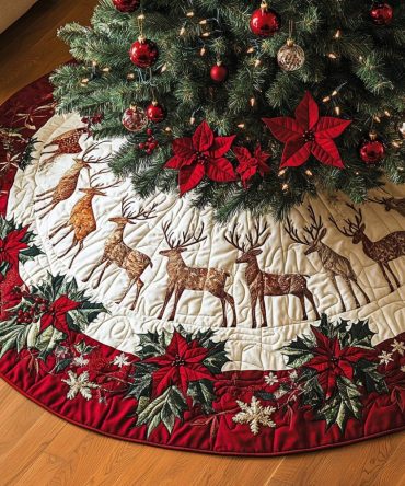 Aurora Borealis Blitzen Holiday Tree Skirt — Custom Made-To-Order Northern Lights Christmas Skirt With Vivid Colors & Premium Finish