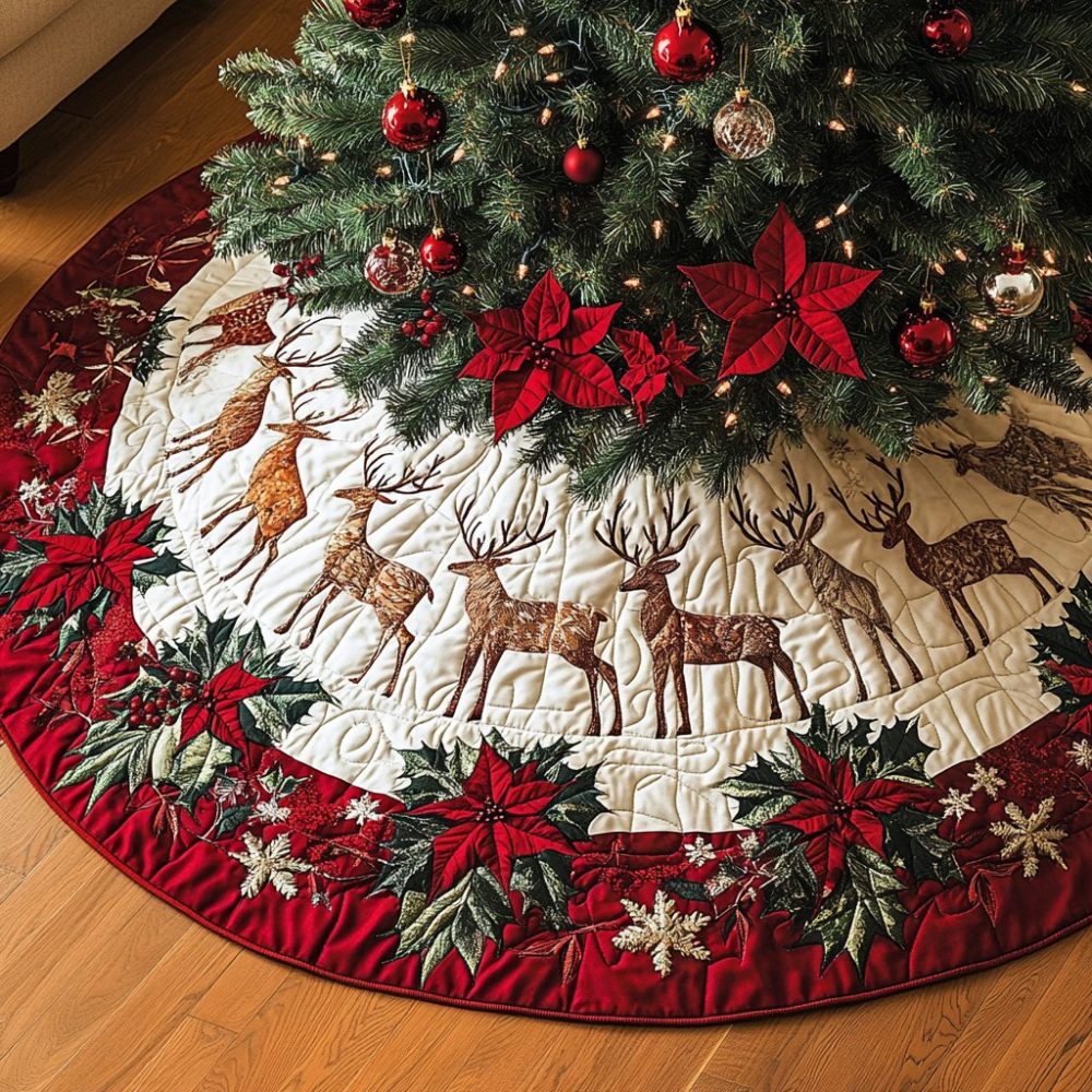 Aurora Borealis Blitzen Holiday Tree Skirt — Custom Made-To-Order Northern Lights Christmas Skirt With Vivid Colors & Premium Finish