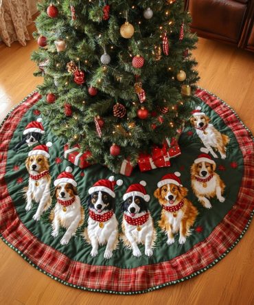 Handcrafted Australian Shepherd Holiday Spirit Tree Skirt — Custom-Made Christmas Tree Skirt, Plush Backing, Perfect Gift