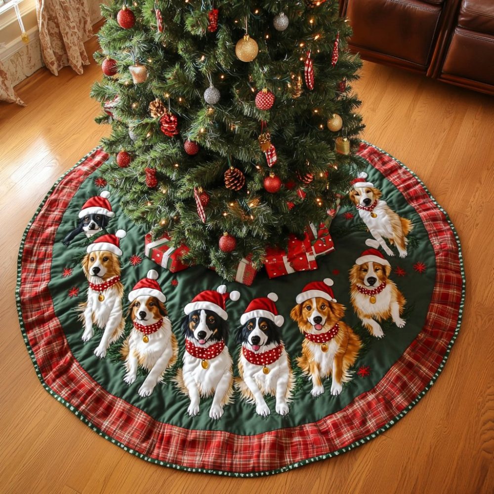 Handcrafted Australian Shepherd Holiday Spirit Tree Skirt — Custom-Made Christmas Tree Skirt, Plush Backing, Perfect Gift