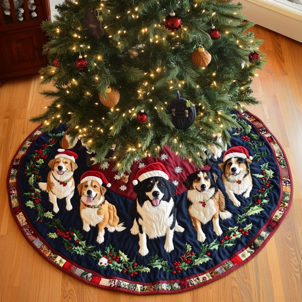 Custom Australian Shepherd Noel Holiday Tree Skirt — Made-To-Order Elegant Round Christmas Skirt For Dog Lovers Home Decor