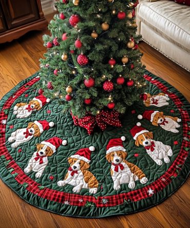 Personalized Australian Shepherd Noel Christmas Tree Skirt — Custom Made-To-Order Wool Blend Holiday Tree Skirt