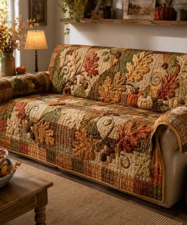Autumn Tapestry Quilted Couch Protector - Warm Fall Slipcover, Reversible, Stain-Resistant, Pet-Friendly, Machine Washable