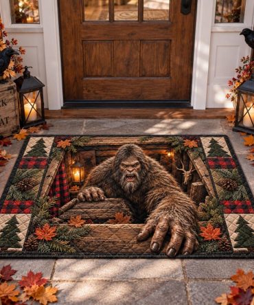 Autumn Sasquatch Stairway Door Mat - Fall-Themed Coir Welcome Rug, Durable Outdoor, Non-Slip, Weatherproof Porch Mat