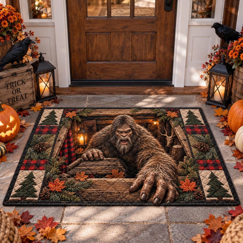Autumn Sasquatch Stairway Door Mat - Fall-Themed Coir Welcome Rug, Durable Outdoor, Non-Slip, Weatherproof Porch Mat