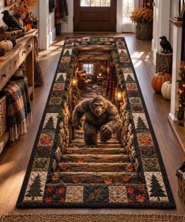 Autumn Sasquatch Steps Runner — Fall-Themed Stair & Hallway Carpet For Cabin Decor, Durable Woodland Runner Rug For Entry