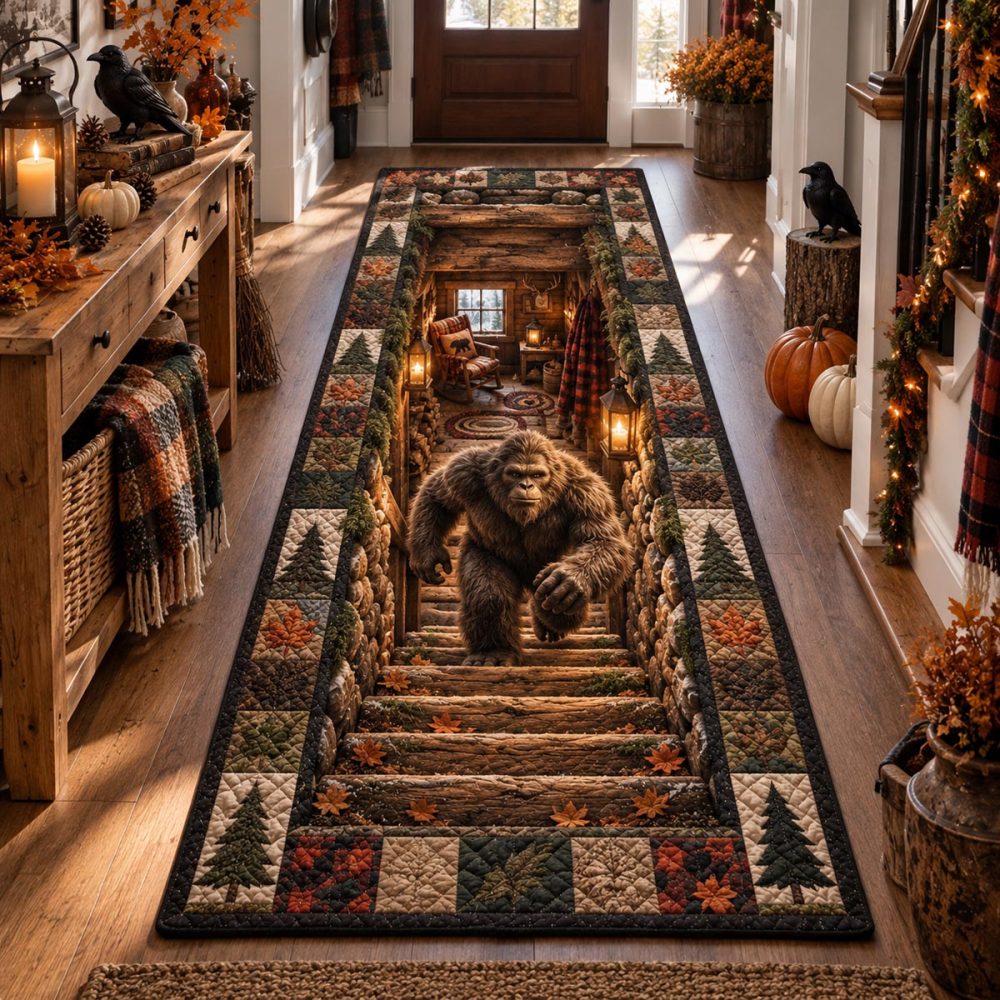 Autumn Sasquatch Steps Runner — Fall-Themed Stair & Hallway Carpet For Cabin Decor, Durable Woodland Runner Rug For Entry