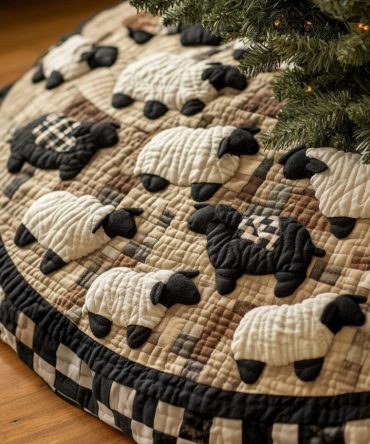 Baa In The Breeze Tree Skirt — Charming Sheep-Themed Christmas Skirt, Made-To-Order Plush Holiday Accent For Cozy Country & Cottage Décor