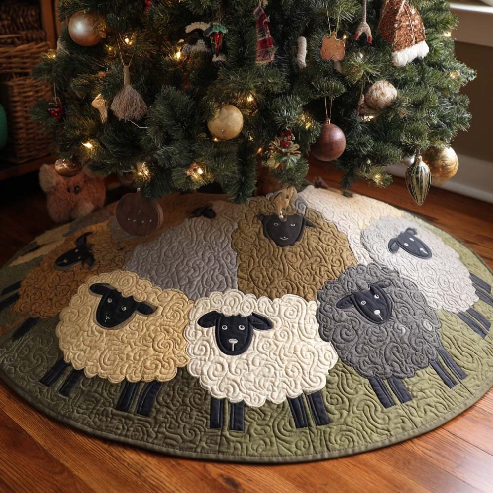 Baby Lamb Christmas Tree Skirt — Soft Plush Made-To-Order Nursery-Friendly Holiday Skirt With Adorable Lamb Design, Perfect For New Parents