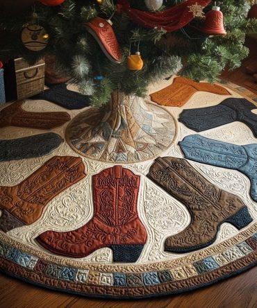 Bandit Boot Holiday Tree Skirt — Quirky Bandit Boot Design, Plush Made-To-Order Christmas Skirt For Playful Seasonal Home Styling & Gifts