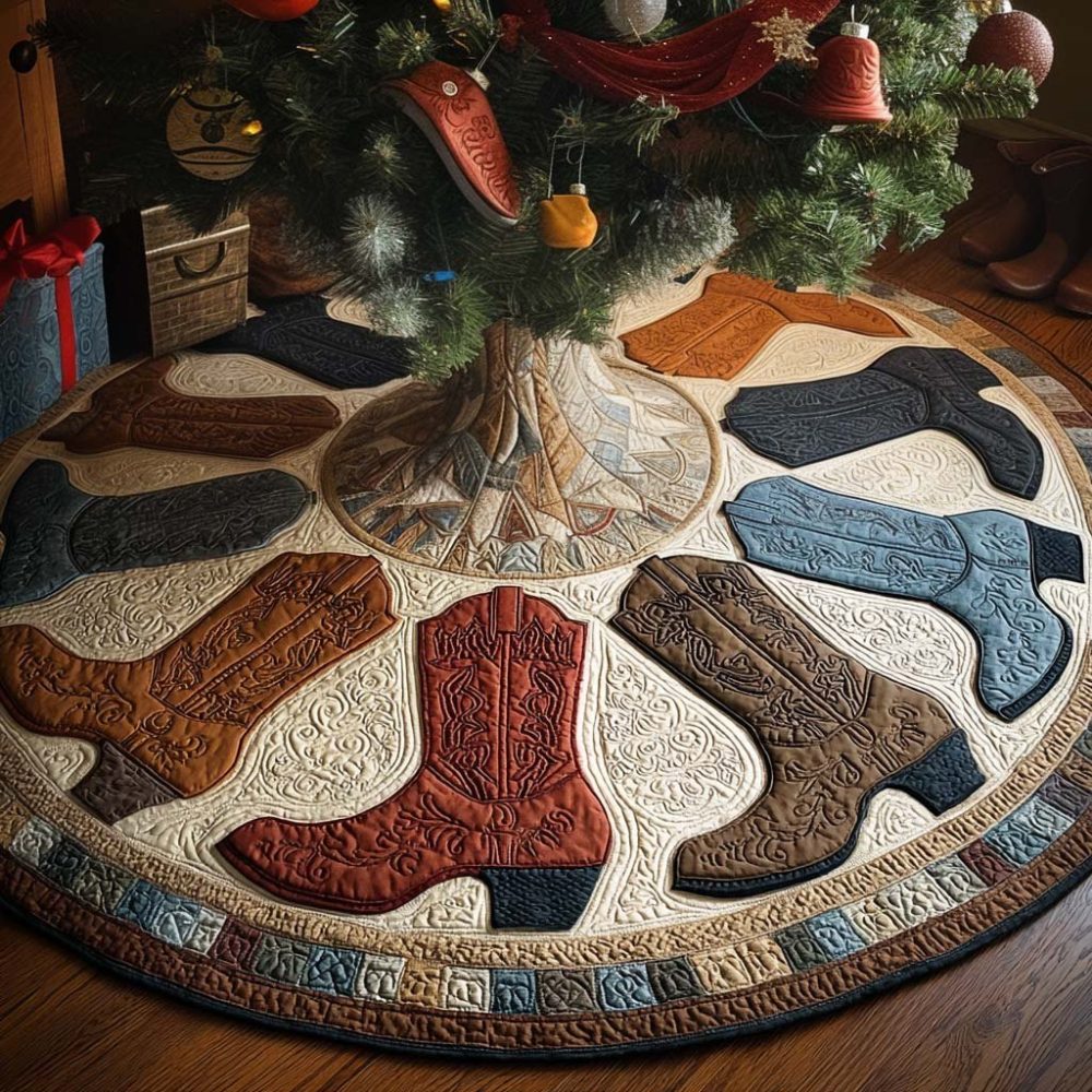 Bandit Boot Holiday Tree Skirt — Quirky Bandit Boot Design, Plush Made-To-Order Christmas Skirt For Playful Seasonal Home Styling & Gifts