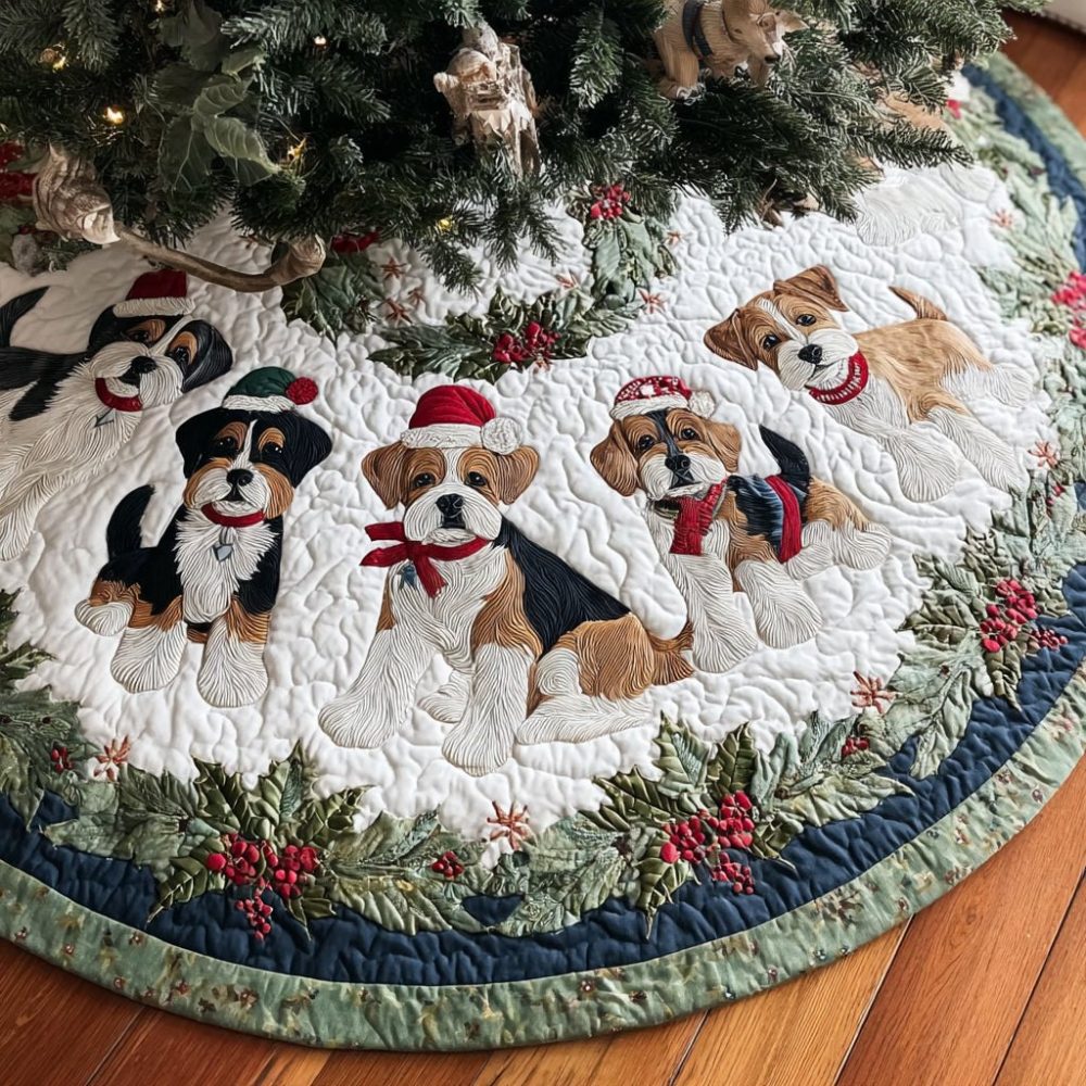 Beagle Berry Holiday Tree Skirt — Custom-Made Plush Christmas Base With Beagle & Berry Motif, Ideal Gift For Dog Lovers And Seasonal Décor