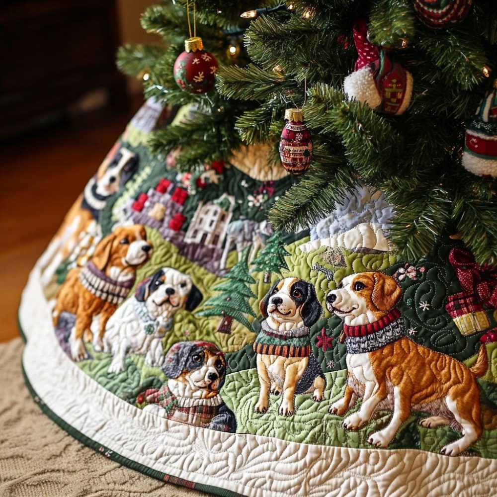 Beagle Christmas Spirit Tree Skirt — Handcrafted Holiday Dog Skirt, Plush Custom-Made Décor For Festive Living Rooms & Gifts For Beagle Fans