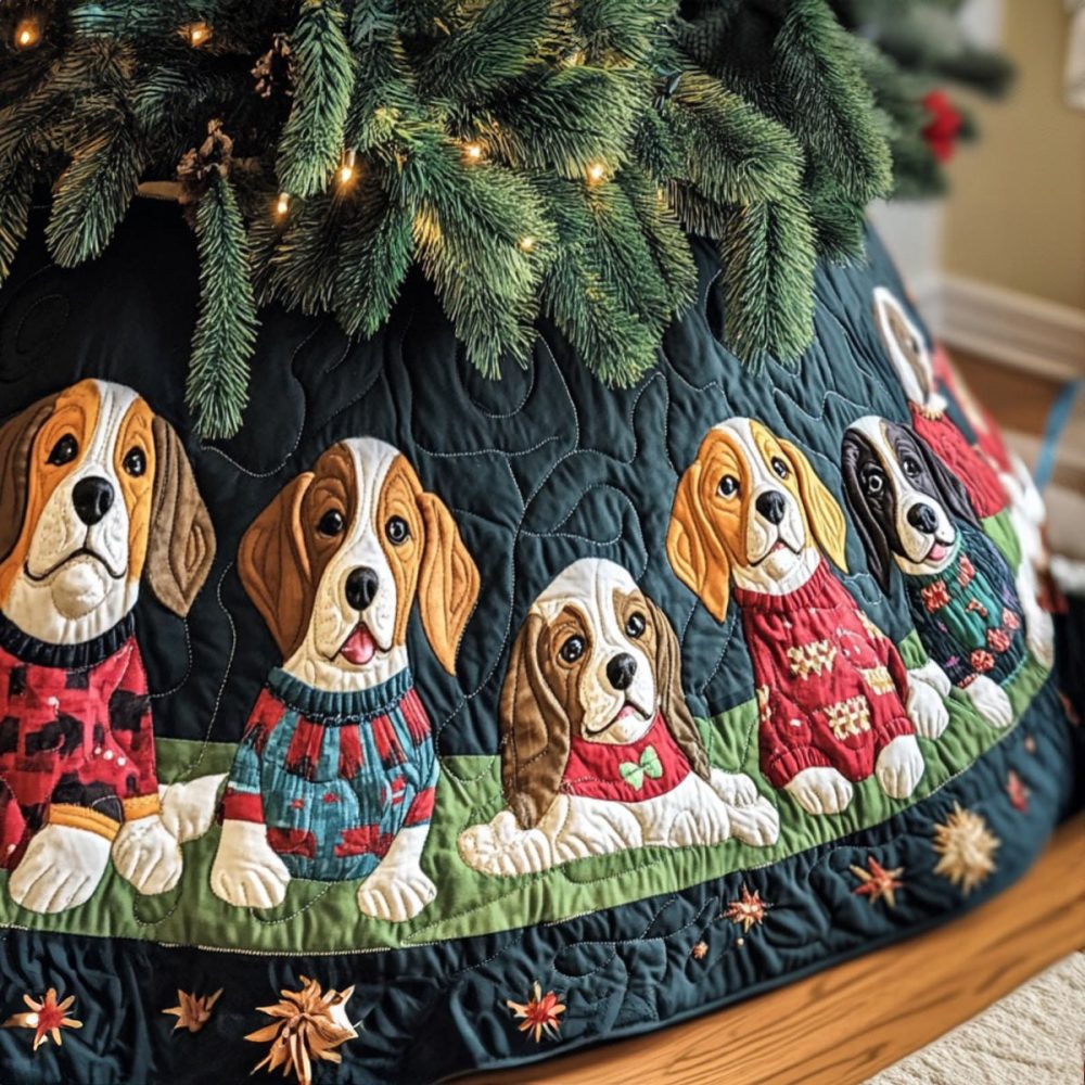 Custom Beagle Festive Fun Tree Skirt — Plush Holiday Dog Tree Skirt, Personalized Made-To-Order Decor For Beagle Owners & Gift Giving