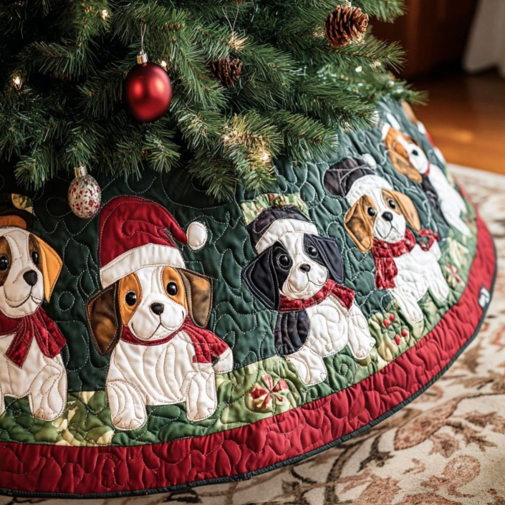 Handmade Beagle Forest Friends Christmas Tree Skirt, Custom Plush Holiday Dog Decor — Perfect Gift For Beagle Lovers & Cozy Homes