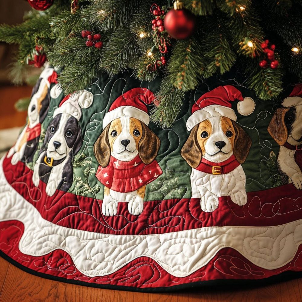 Beagle Holiday Cheer Tree Skirt - Handmade Festive Beagle Christmas Tree Skirt, Vibrant Holiday Design, Plush & Custom Sizes