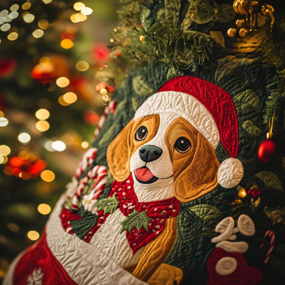Beagle Holiday Hugs Tree Skirt - Handmade Cozy Beagle Christmas Tree Skirt With Charming Design, Soft Backing, Multiple Sizes