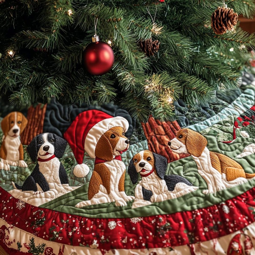 Beagle Jingle Paws Christmas Tree Skirt - Handmade Jolly Beagle & Jingle Design, Cozy Holiday Tree Skirt For Dog Lovers, Multiple Sizes