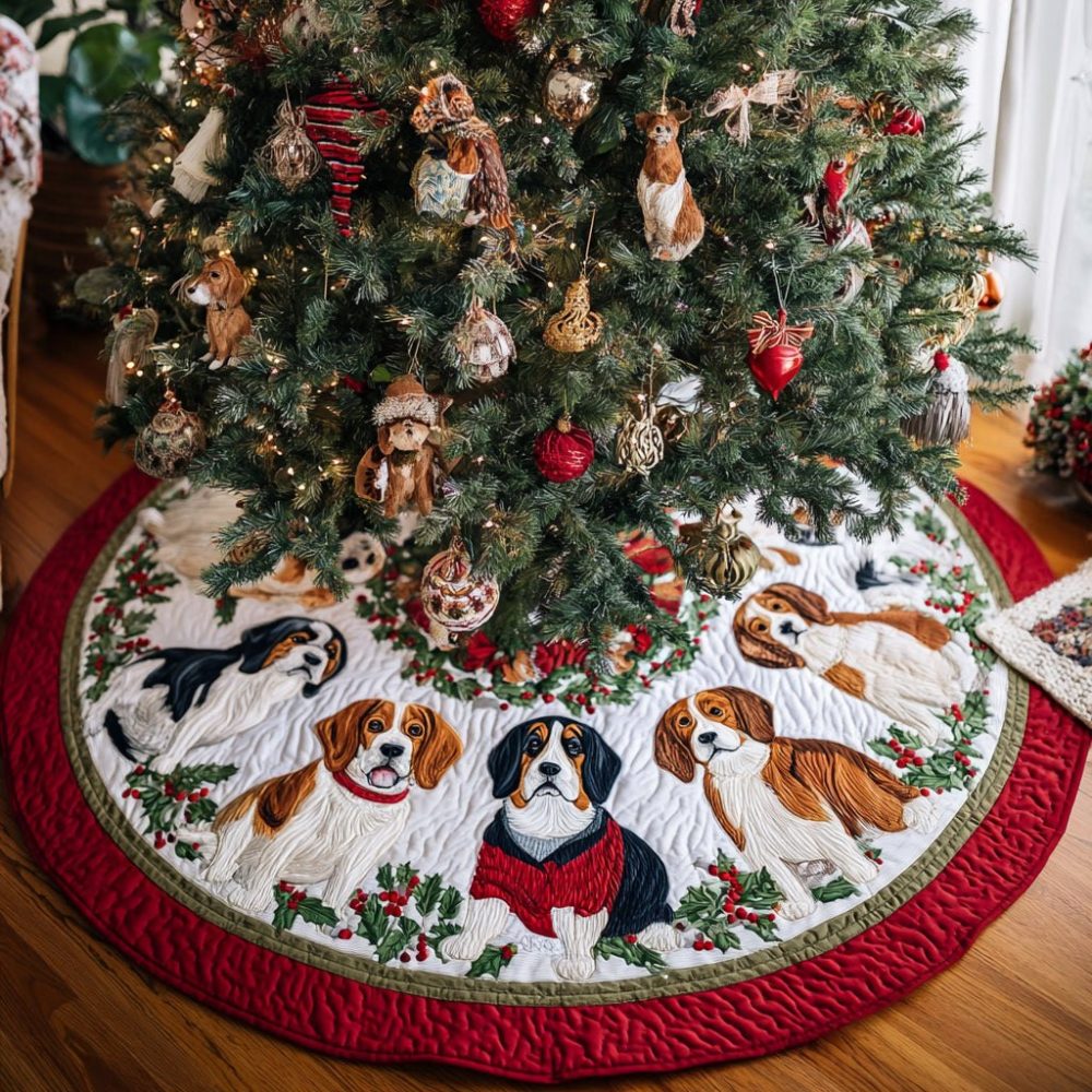 Beagle Noel Aura Holiday Tree Skirt - Elegant Beagle-Themed Christmas Tree Skirt, Handmade Festive Base For Holiday Displays