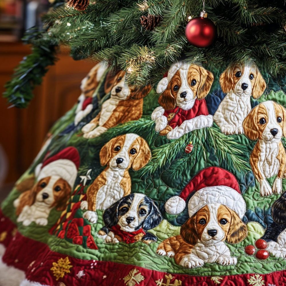 Beagle Paw Prints Christmas Tree Skirt - Handmade Paw-Print Holiday Tree Skirt For Dog Lovers, Soft Plush, Custom Sizes Available