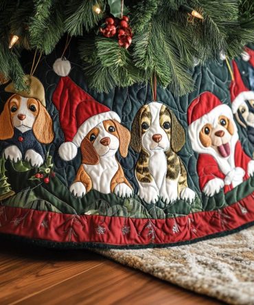Beagle Snow Day Holiday Tree Skirt - Handmade Snowy Scene Christmas Tree Skirt For Beagle Fans, Soft Fleece, Multiple Sizes