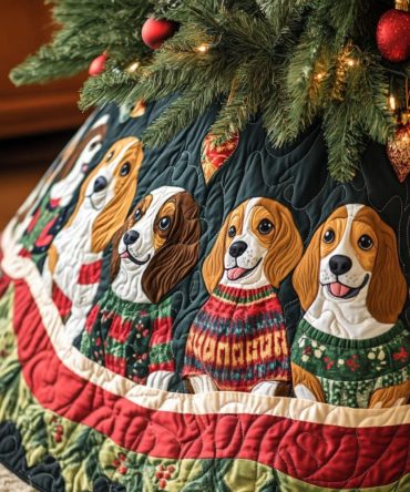Beagle Winter Magic Holiday Tree Skirt - Handmade Pet-Themed Christmas Tree Skirt With Enchanted Winter Design, Multiple Sizes