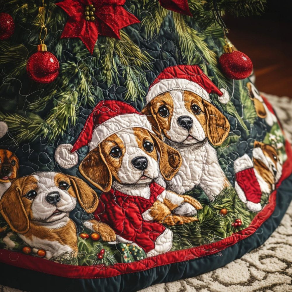 Handmade Beagle Wonderland Holiday Tree Skirt - Plush Pet-Themed Christmas Tree Skirt With Festive Beagle Art, Multiple Sizes