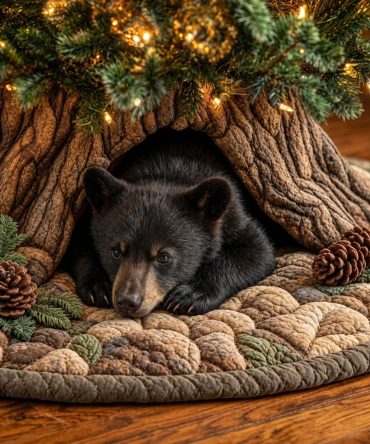 Cozy Bear Den Christmas Tree Skirt — Custom Handmade Forest-Themed Holiday Skirt, Sizes & Personalization Available