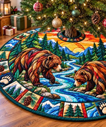 Bear Mountain Dreams Christmas Tree Skirt — Handmade Mountain Lodge Holiday Skirt, Custom Fit & Personalization Options