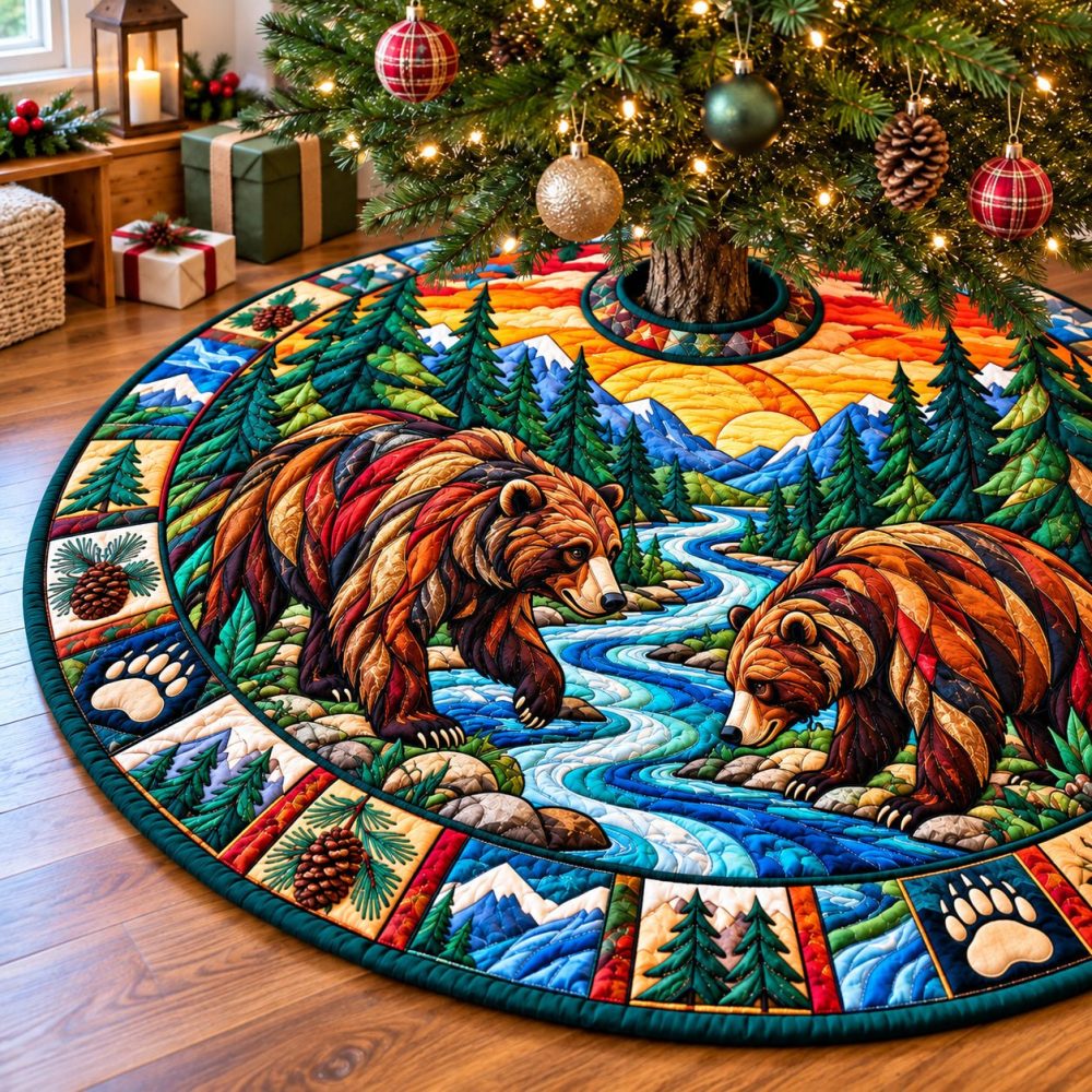 Bear Mountain Dreams Christmas Tree Skirt — Handmade Mountain Lodge Holiday Skirt, Custom Fit & Personalization Options
