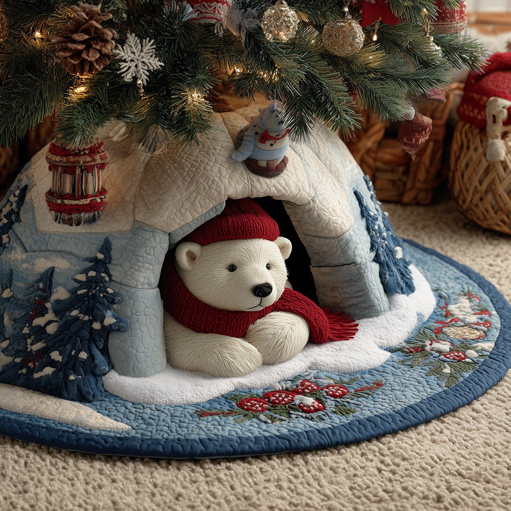 Bear Under The Fir Holiday Tree Skirt - Custom Handsewn Rustic Christmas Tree Skirt With Woodland Bear Design, Multiple Sizes