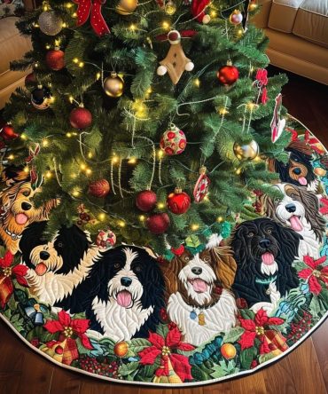 Bernedoodle Holiday Joy Custom Tree Skirt - Handcrafted Christmas Tree Skirt, Personalized Name Option & Premium Fabric