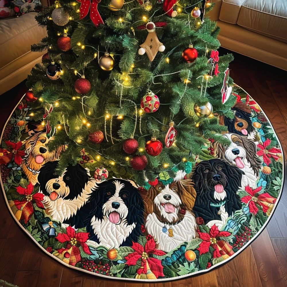 Bernedoodle Holiday Joy Custom Tree Skirt - Handcrafted Christmas Tree Skirt, Personalized Name Option & Premium Fabric