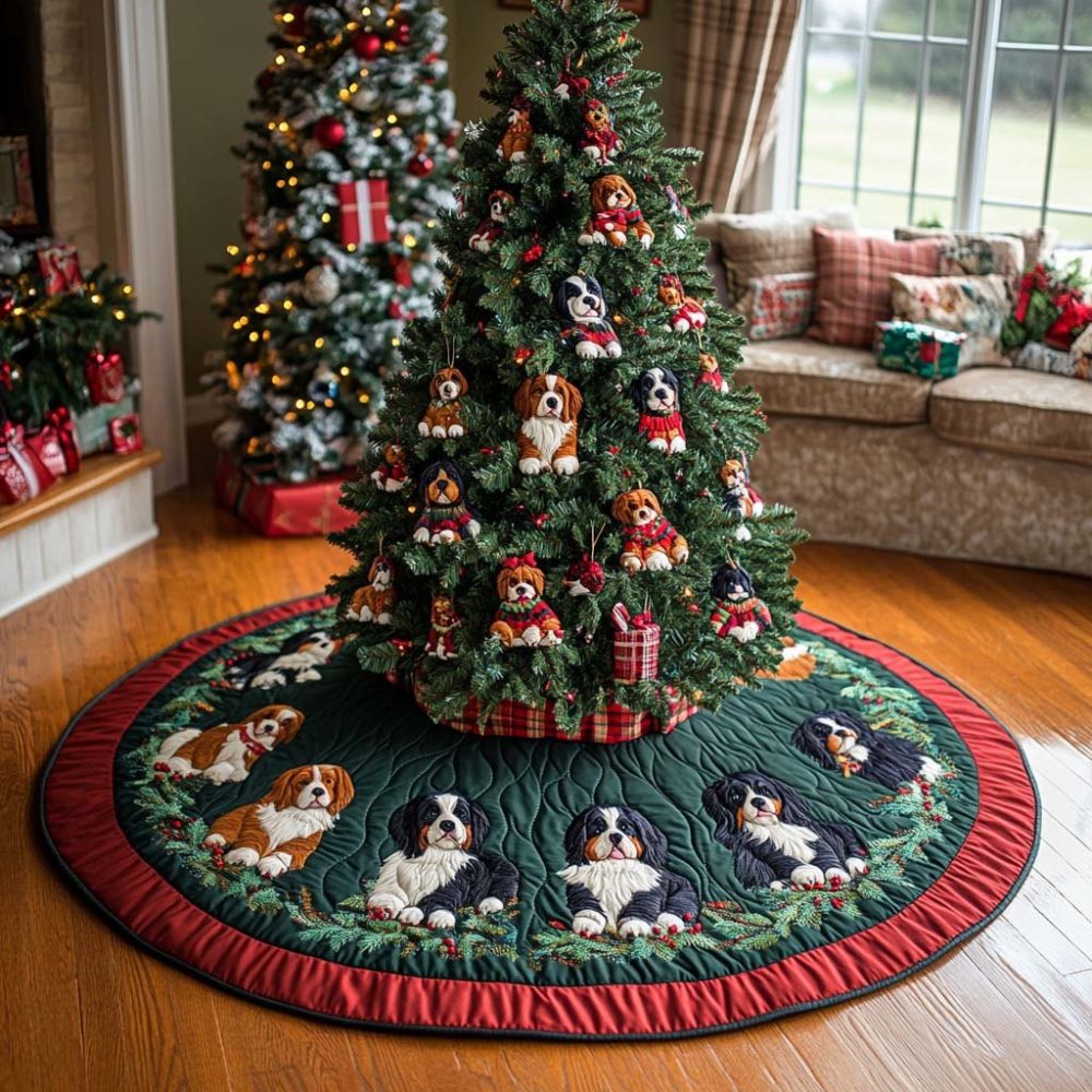 Personalized Bernese Mountain Dog Christmas Tree Skirt - Custom Handcrafted Holiday Tree Skirt, Plush & Washable