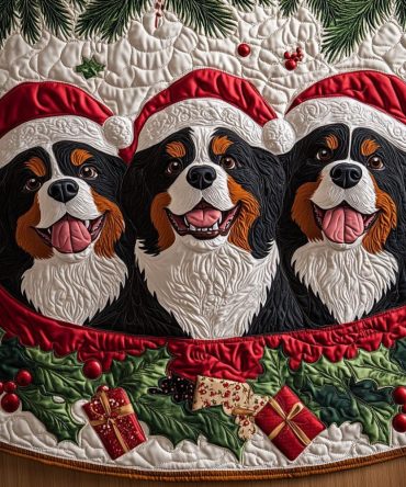 Bernese Mountain Dog Guardian Tree Skirt - Custom Made-To-Order Christmas Skirt With Bernese Illustration For Pet-Friendly Decor